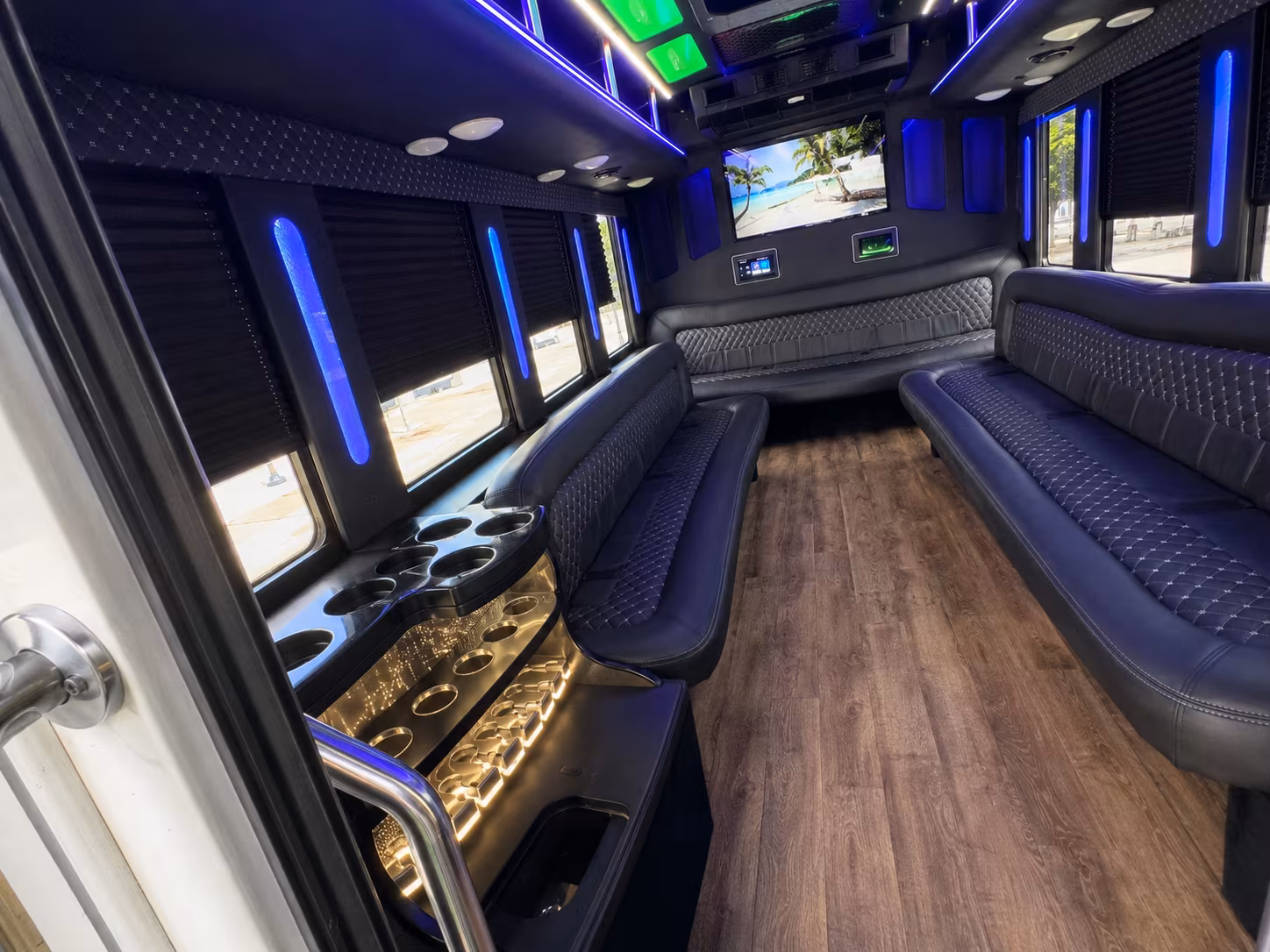 Virginia Beach Wedding Transportation party bus interior
